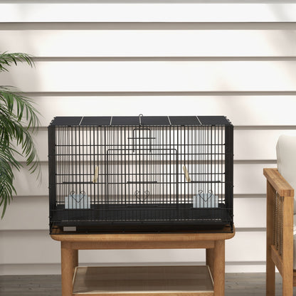 Bird Cage 77x46x45 cm Metal Cage for Birds with Removable Tray 2 Perches 2 Feeders for Budgies Canaries Black