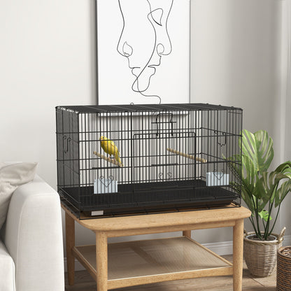 Bird Cage 77x46x45 cm Metal Cage for Birds with Removable Tray 2 Perches 2 Feeders for Budgies Canaries Black