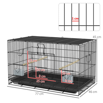 Bird Cage 77x46x45 cm Metal Cage for Birds with Removable Tray 2 Perches 2 Feeders for Budgies Canaries Black