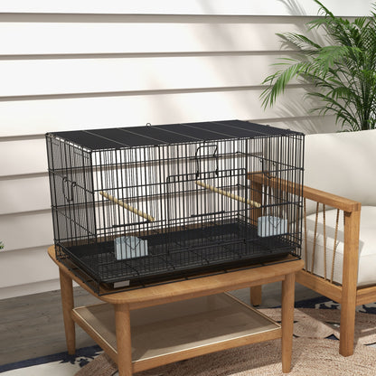 Bird Cage 77x46x45 cm Metal Cage for Birds with Removable Tray 2 Perches 2 Feeders for Budgies Canaries Black
