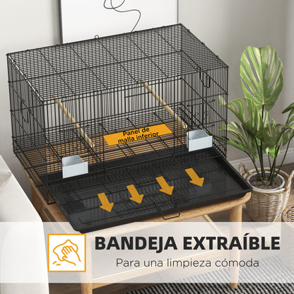 Bird Cage 77x46x45 cm Metal Cage for Birds with Removable Tray 2 Perches 2 Feeders for Budgies Canaries Black