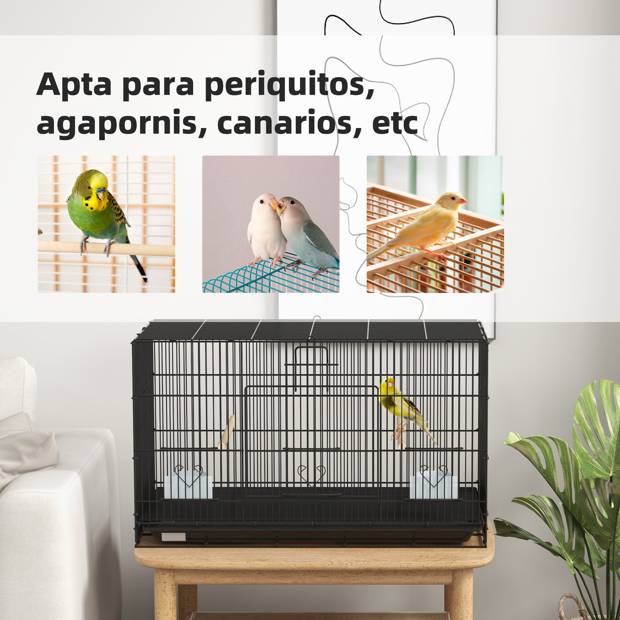 Bird Cage 77x46x45 cm Metal Cage for Birds with Removable Tray 2 Perches 2 Feeders for Budgies Canaries Black
