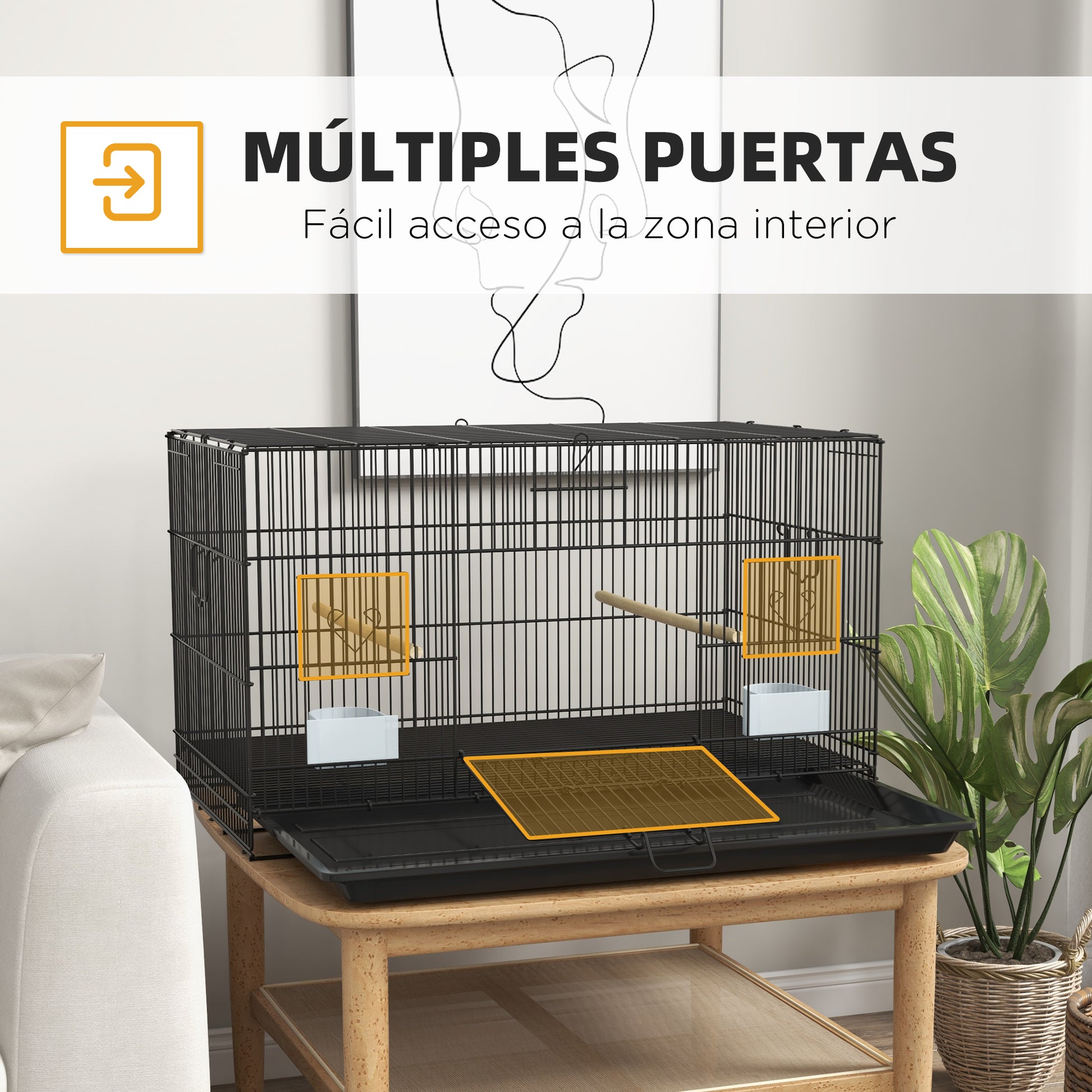 Bird Cage 77x46x45 cm Metal Cage for Birds with Removable Tray 2 Perches 2 Feeders for Budgies Canaries Black