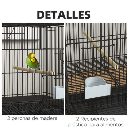 Bird Cage 77x46x45 cm Metal Cage for Birds with Removable Tray 2 Perches 2 Feeders for Budgies Canaries Black