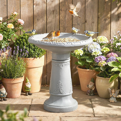 Resin Stone-Look Bird Bath, 20 in (51 cm) — Freestanding Garden Feeder & Bath, Gray