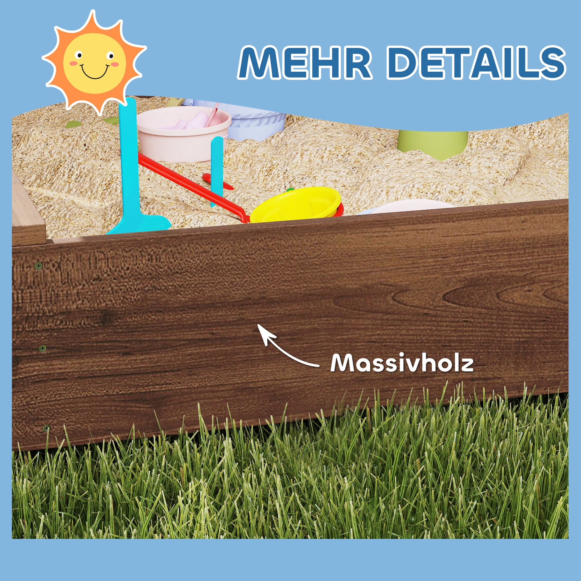 Sandbox with Canopy and Mesh Door, 142 x 101.5 cm Wooden Sandbox with Bench, Storage, Ground Protection, for 4 Children 3-6 Years Brown