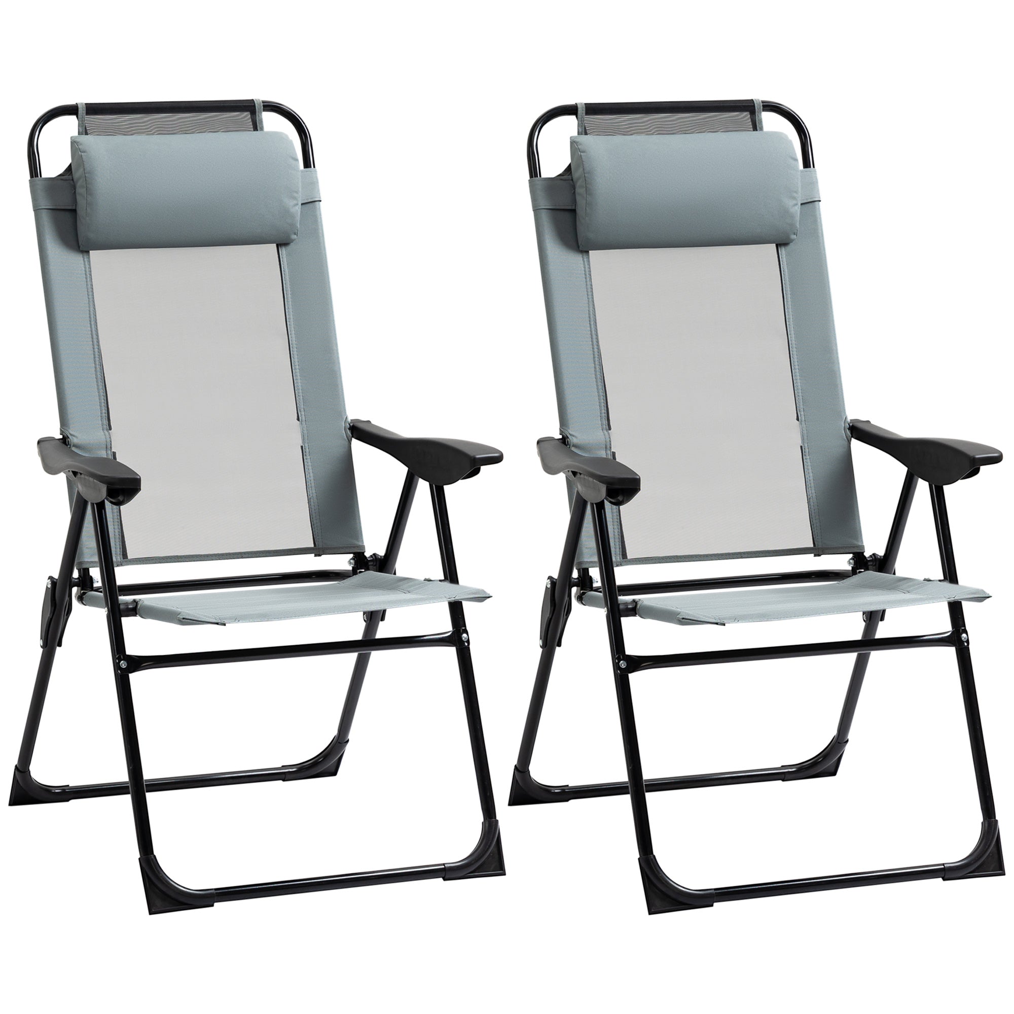 Set of 2 garden chairs basic set of 2 folding chairs camping chair balcony chair adjustable armrest backrest in 5 positions removable pillow provided gray textilene oxford fabric