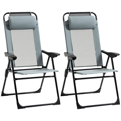 Set of 2 garden chairs basic set of 2 folding chairs camping chair balcony chair adjustable armrest backrest in 5 positions removable pillow provided gray textilene oxford fabric