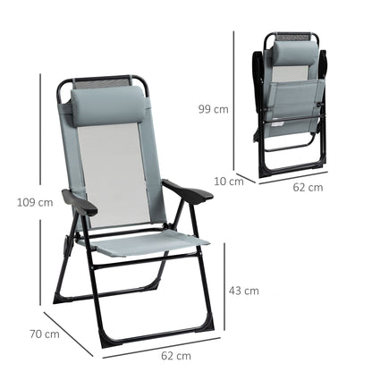 Set of 2 garden chairs basic set of 2 folding chairs camping chair balcony chair adjustable armrest backrest in 5 positions removable pillow provided gray textilene oxford fabric