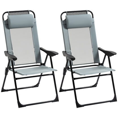 Set of 2 garden chairs basic set of 2 folding chairs camping chair balcony chair adjustable armrest backrest in 5 positions removable pillow provided gray textilene oxford fabric
