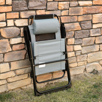 Set of 2 garden chairs basic set of 2 folding chairs camping chair balcony chair adjustable armrest backrest in 5 positions removable pillow provided gray textilene oxford fabric