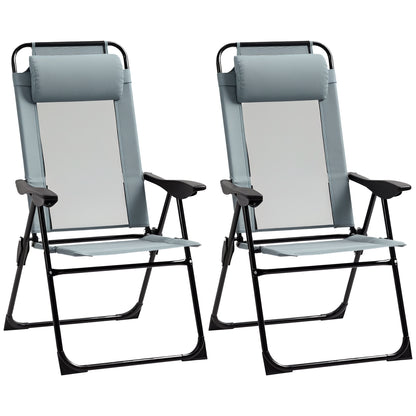 Set of 2 garden chairs basic set of 2 folding chairs camping chair balcony chair adjustable armrest backrest in 5 positions removable pillow provided gray textilene oxford fabric