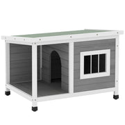Outdoor Dog House 85.5x62x60 cm Wooden Dog House with Flip Asphalt Roof Door and Window for Small Dogs Gray