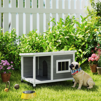 Outdoor Dog House 85.5x62x60 cm Wooden Dog House with Flip Asphalt Roof Door and Window for Small Dogs Gray