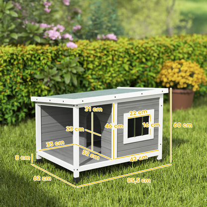 Outdoor Dog House 85.5x62x60 cm Wooden Dog House with Flip Asphalt Roof Door and Window for Small Dogs Gray
