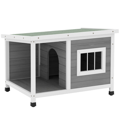 Outdoor Dog House 85.5x62x60 cm Wooden Dog House with Flip Asphalt Roof Door and Window for Small Dogs Gray