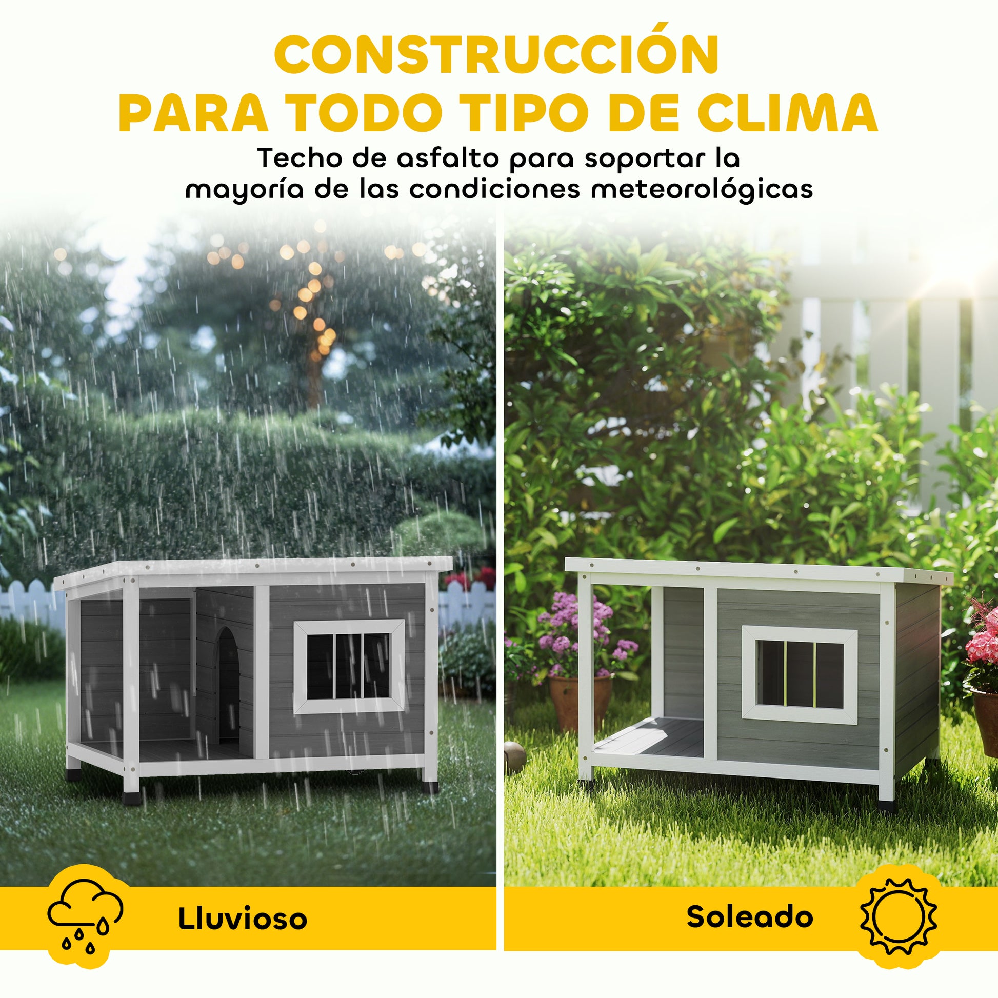 Outdoor Dog House 85.5x62x60 cm Wooden Dog House with Flip Asphalt Roof Door and Window for Small Dogs Gray