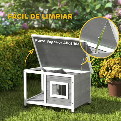 Outdoor Dog House 85.5x62x60 cm Wooden Dog House with Flip Asphalt Roof Door and Window for Small Dogs Gray