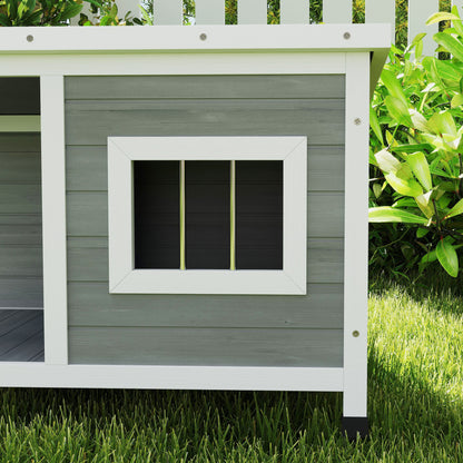 Outdoor Dog House 85.5x62x60 cm Wooden Dog House with Flip Asphalt Roof Door and Window for Small Dogs Gray