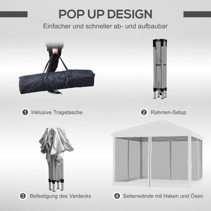 Pavilion approx. 3x3m, water-repellent Stable Winterproof Pop-up Folding Pavilion with UV Protection, Foldable Party Tent Garden Tent with 4 Side Panels, Bag Garden Pavilion for Camping Garden, Cream