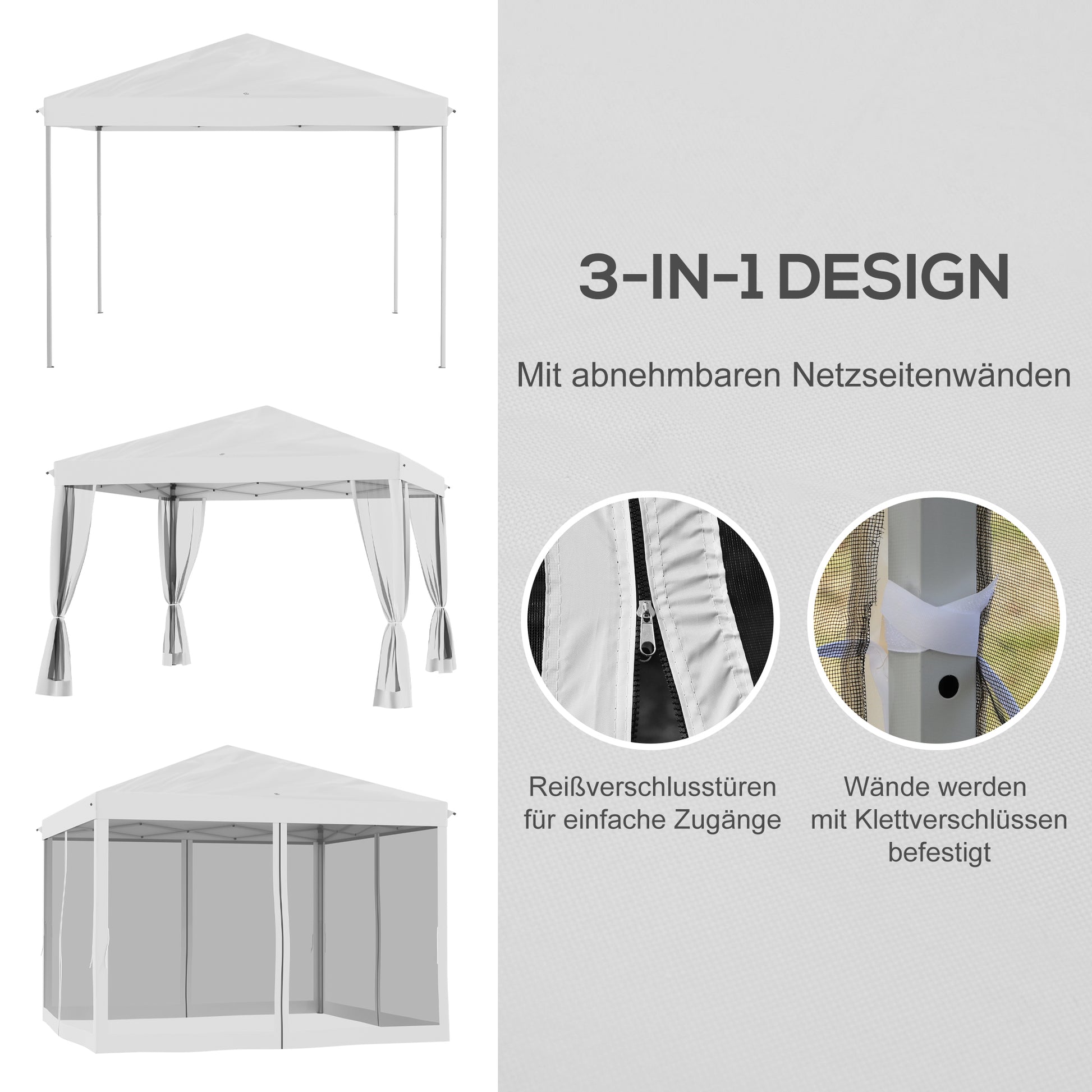 Pavilion approx. 3x3m, water-repellent Stable Winterproof Pop-up Folding Pavilion with UV Protection, Foldable Party Tent Garden Tent with 4 Side Panels, Bag Garden Pavilion for Camping Garden, Cream