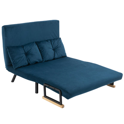 Sleeper Sofa, Folding Bed with Bed Function, Recliner Chair with Back Pillows, Padded Sofa with Adjustable Backrest, Velvet Look, 102 x 73 x 81 cm, Blue