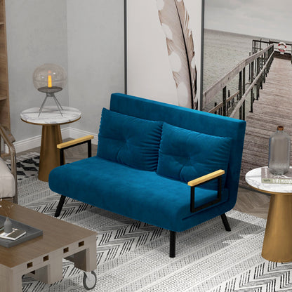 Sleeper Sofa, Folding Bed with Bed Function, Recliner Chair with Back Pillows, Padded Sofa with Adjustable Backrest, Velvet Look, 102 x 73 x 81 cm, Blue