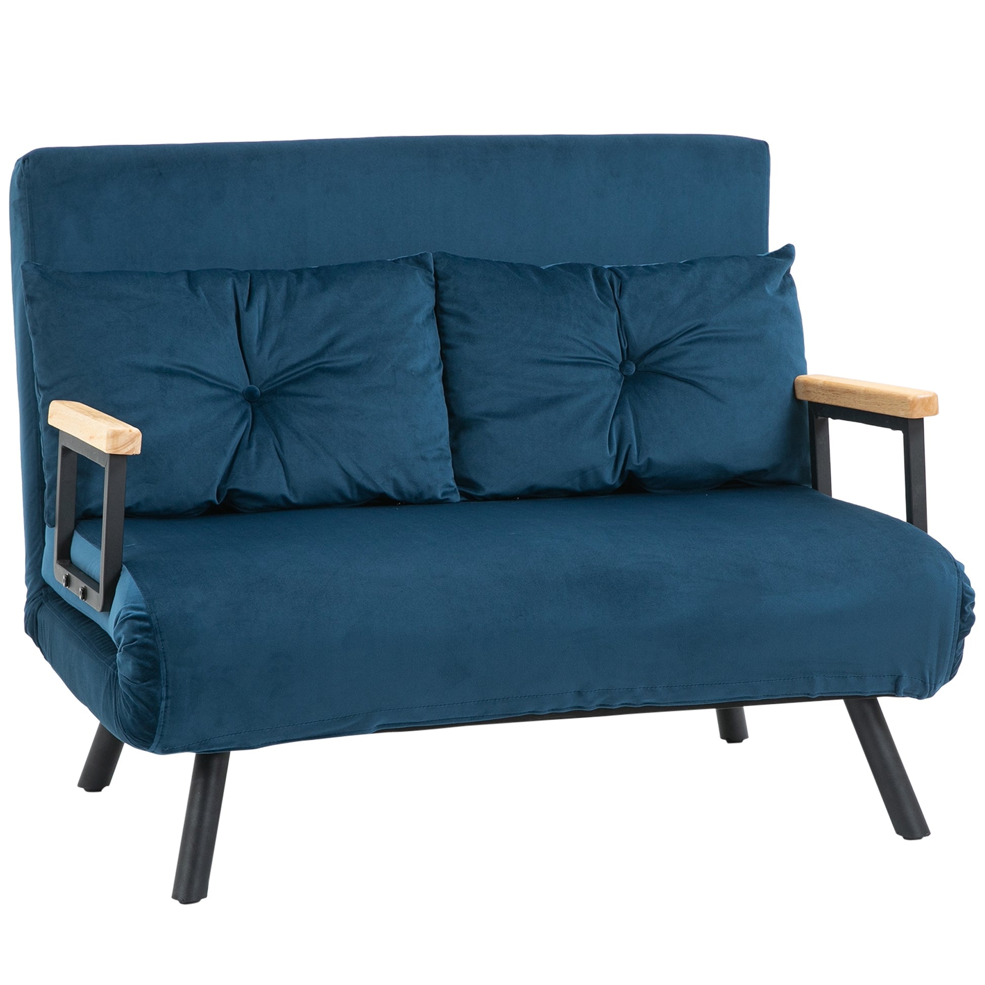 Sleeper Sofa, Folding Bed with Bed Function, Recliner Chair with Back Pillows, Padded Sofa with Adjustable Backrest, Velvet Look, 102 x 73 x 81 cm, Blue