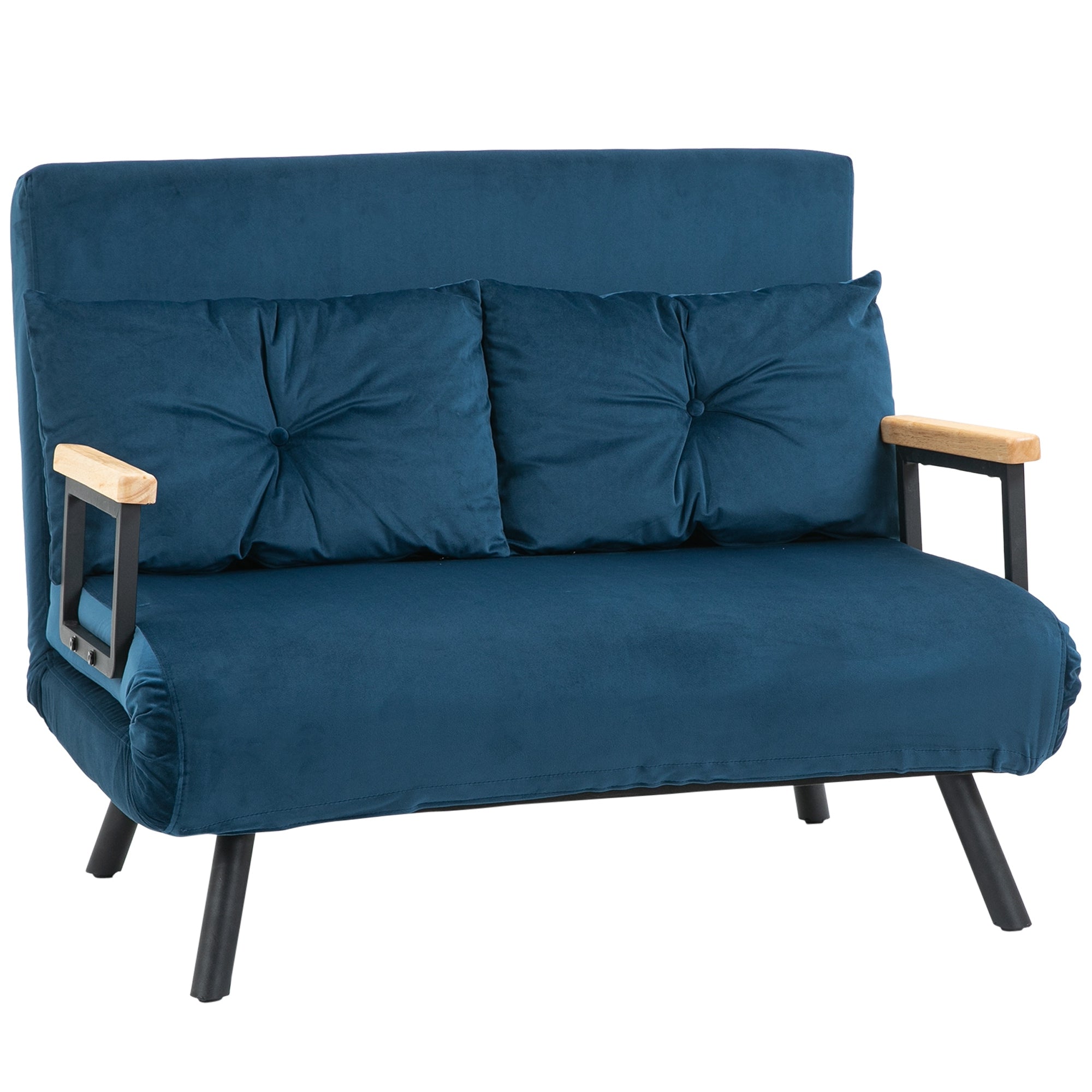 Sleeper Sofa, Folding Bed with Bed Function, Recliner Chair with Back Pillows, Padded Sofa with Adjustable Backrest, Velvet Look, 102 x 73 x 81 cm, Blue