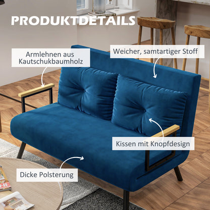 Sleeper Sofa, Folding Bed with Bed Function, Recliner Chair with Back Pillows, Padded Sofa with Adjustable Backrest, Velvet Look, 102 x 73 x 81 cm, Blue