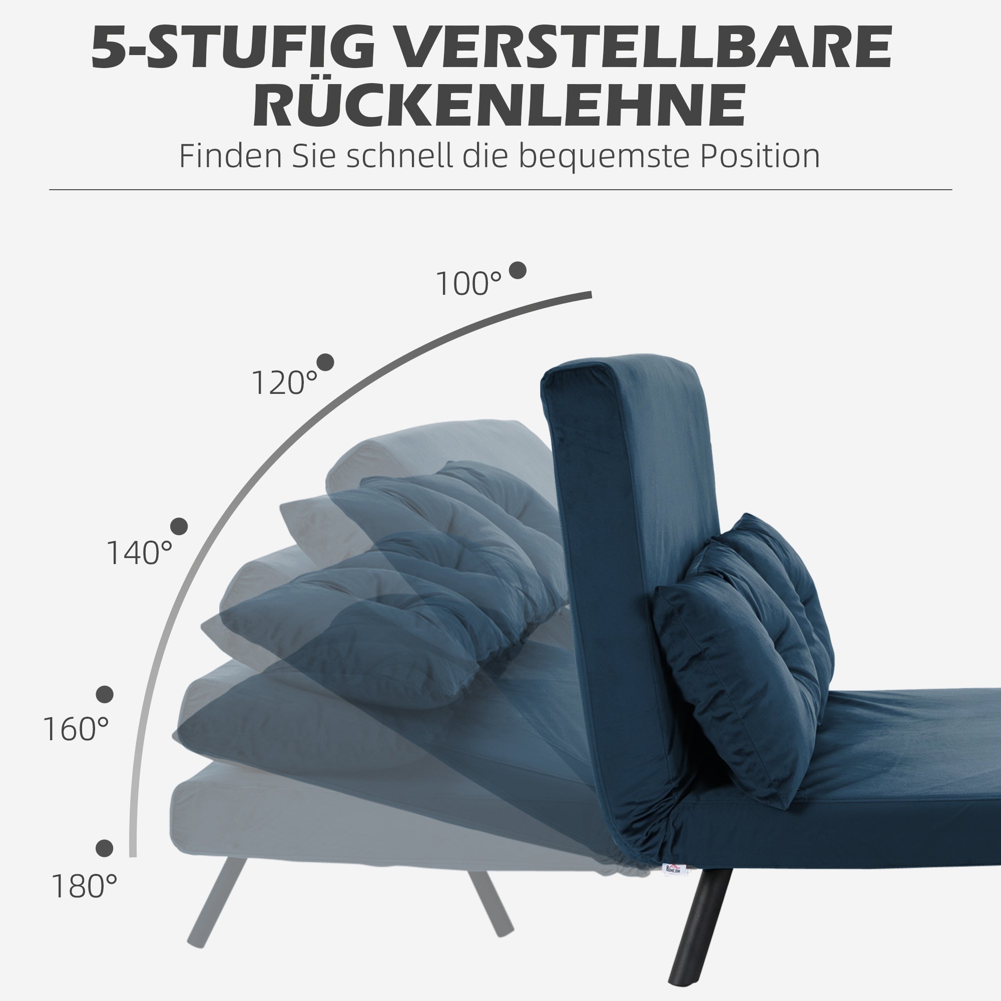 Sleeper Sofa, Folding Bed with Bed Function, Recliner Chair with Back Pillows, Padded Sofa with Adjustable Backrest, Velvet Look, 102 x 73 x 81 cm, Blue