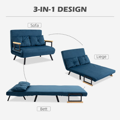 Sleeper Sofa, Folding Bed with Bed Function, Recliner Chair with Back Pillows, Padded Sofa with Adjustable Backrest, Velvet Look, 102 x 73 x 81 cm, Blue
