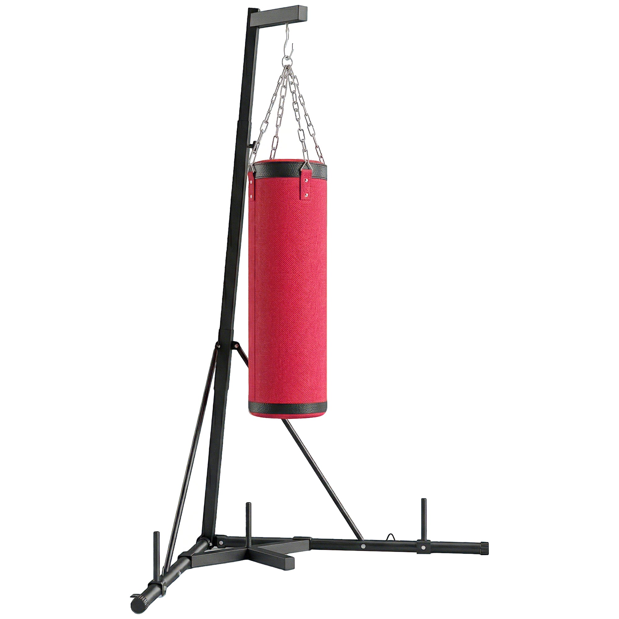 SPORTNOW Boxing Bag with Stand for Adults, Adjustable Height 185–231 cm (73–91 in), Triangular Base, Canvas Punching Bag, 1 in Weight Plate Posts, Home Gym Fitness Training, Red