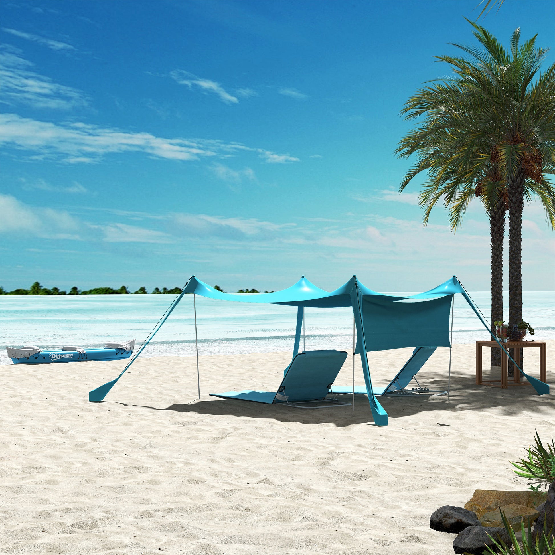 Set of 2 Foldable Beach Mats with Reclining Backrest in 5 Levels Headrest and Carrying Bag 134x48x33-43 cm Blue