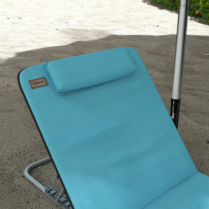 Set of 2 Foldable Beach Mats with Reclining Backrest in 5 Levels Headrest and Carrying Bag 134x48x33-43 cm Blue