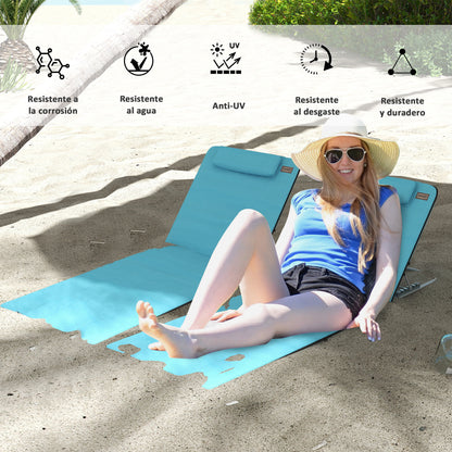 Set of 2 Foldable Beach Mats with Reclining Backrest in 5 Levels Headrest and Carrying Bag 134x48x33-43 cm Blue