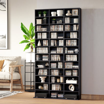 CD/DVD Storage Shelf Storage Unit for 1116 CDs 36 Height Adjustable Compartments 102 x 24 x 195 cm Black
