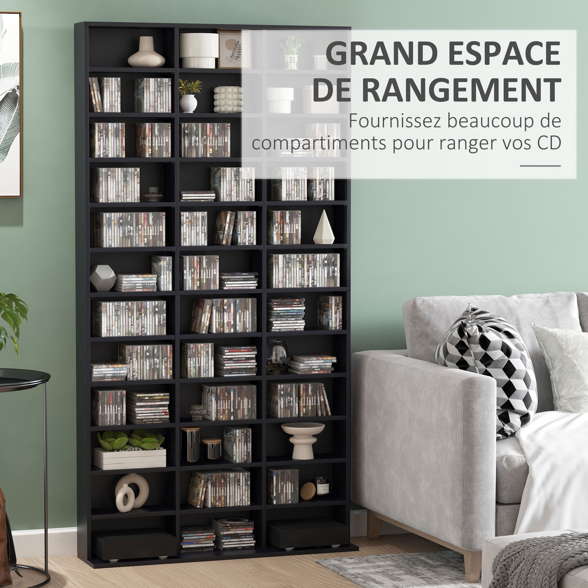 CD/DVD Storage Shelf Storage Unit for 1116 CDs 36 Height Adjustable Compartments 102 x 24 x 195 cm Black