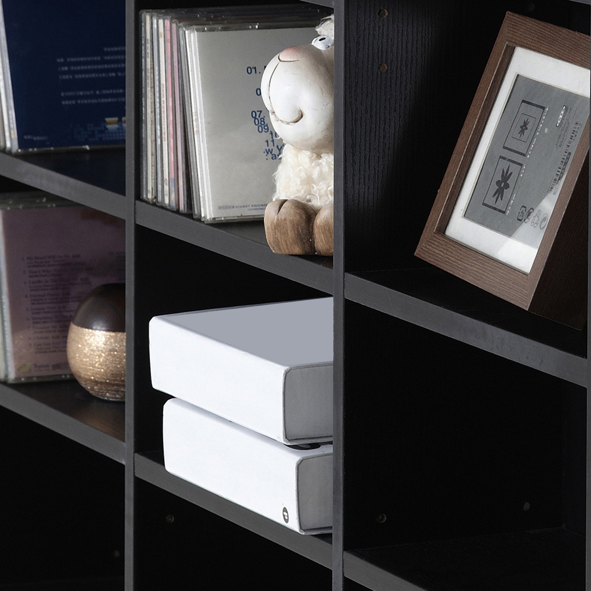 CD/DVD Storage Shelf Storage Unit for 1116 CDs 36 Height Adjustable Compartments 102 x 24 x 195 cm Black