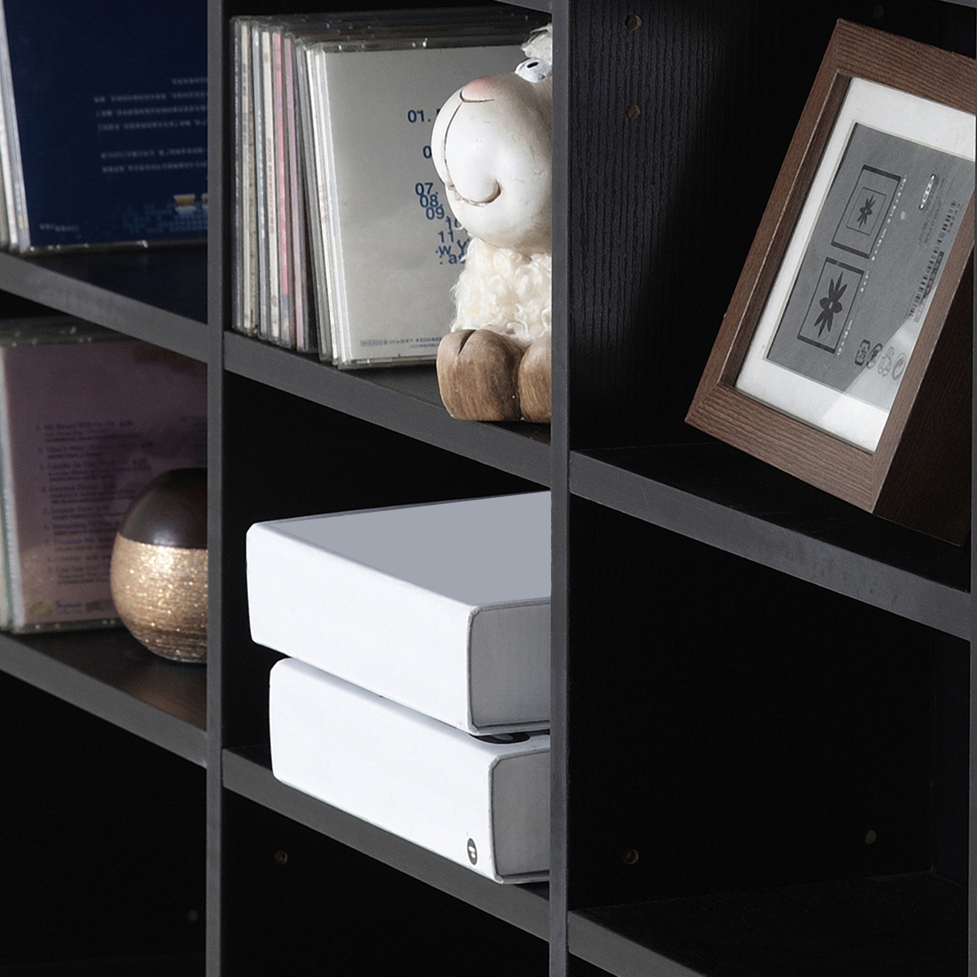 CD/DVD Storage Shelf Storage Unit for 1116 CDs 36 Height Adjustable Compartments 102 x 24 x 195 cm Black