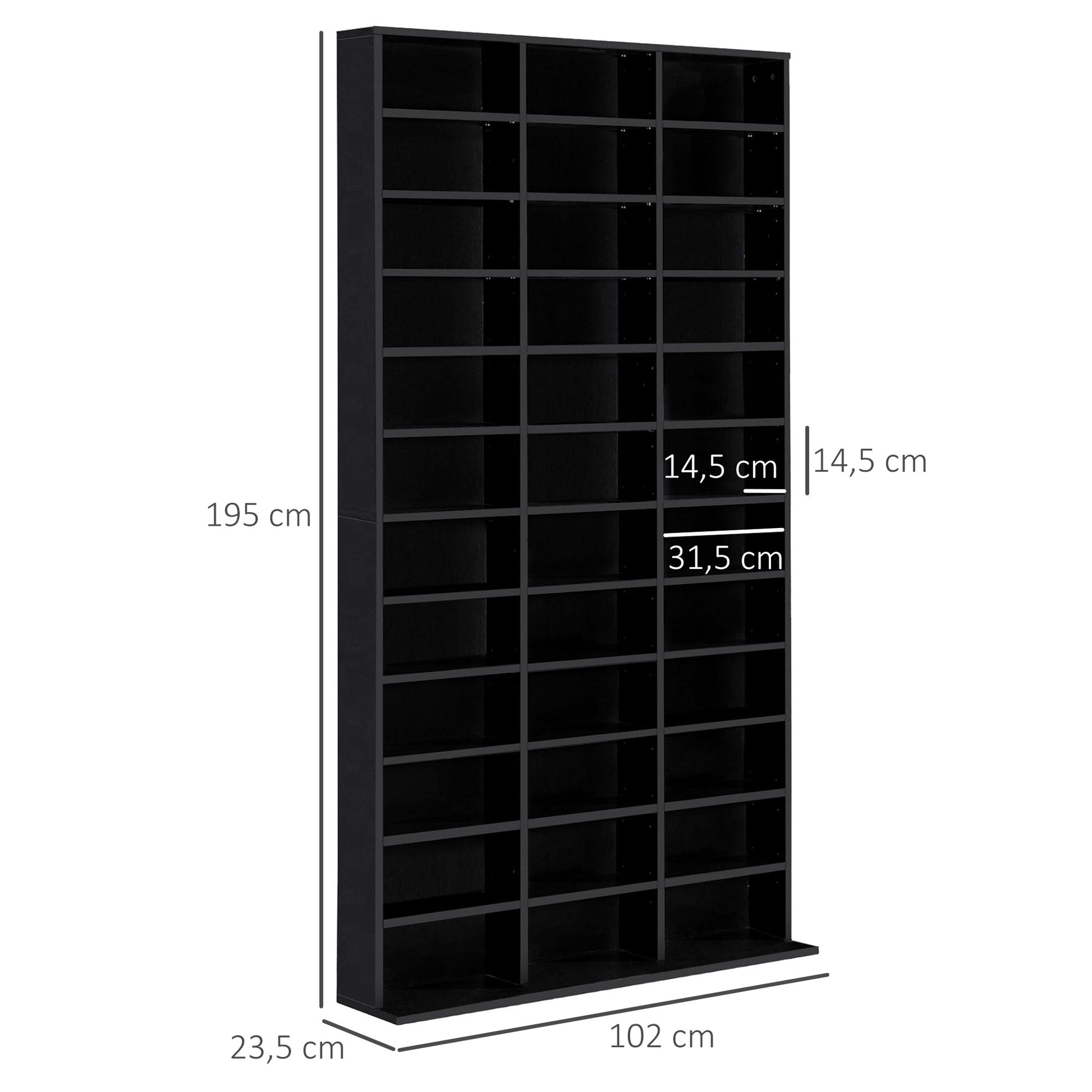 CD/DVD Storage Shelf Storage Unit for 1116 CDs 36 Height Adjustable Compartments 102 x 24 x 195 cm Black