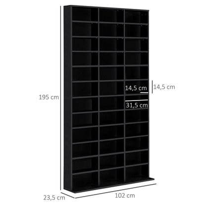 CD/DVD Storage Shelf Storage Unit for 1116 CDs 36 Height Adjustable Compartments 102 x 24 x 195 cm Black