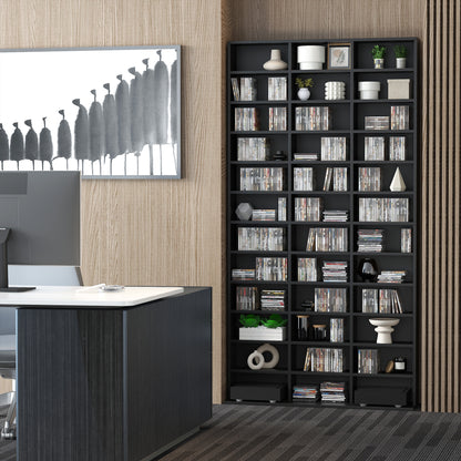 CD/DVD Storage Shelf Storage Unit for 1116 CDs 36 Height Adjustable Compartments 102 x 24 x 195 cm Black