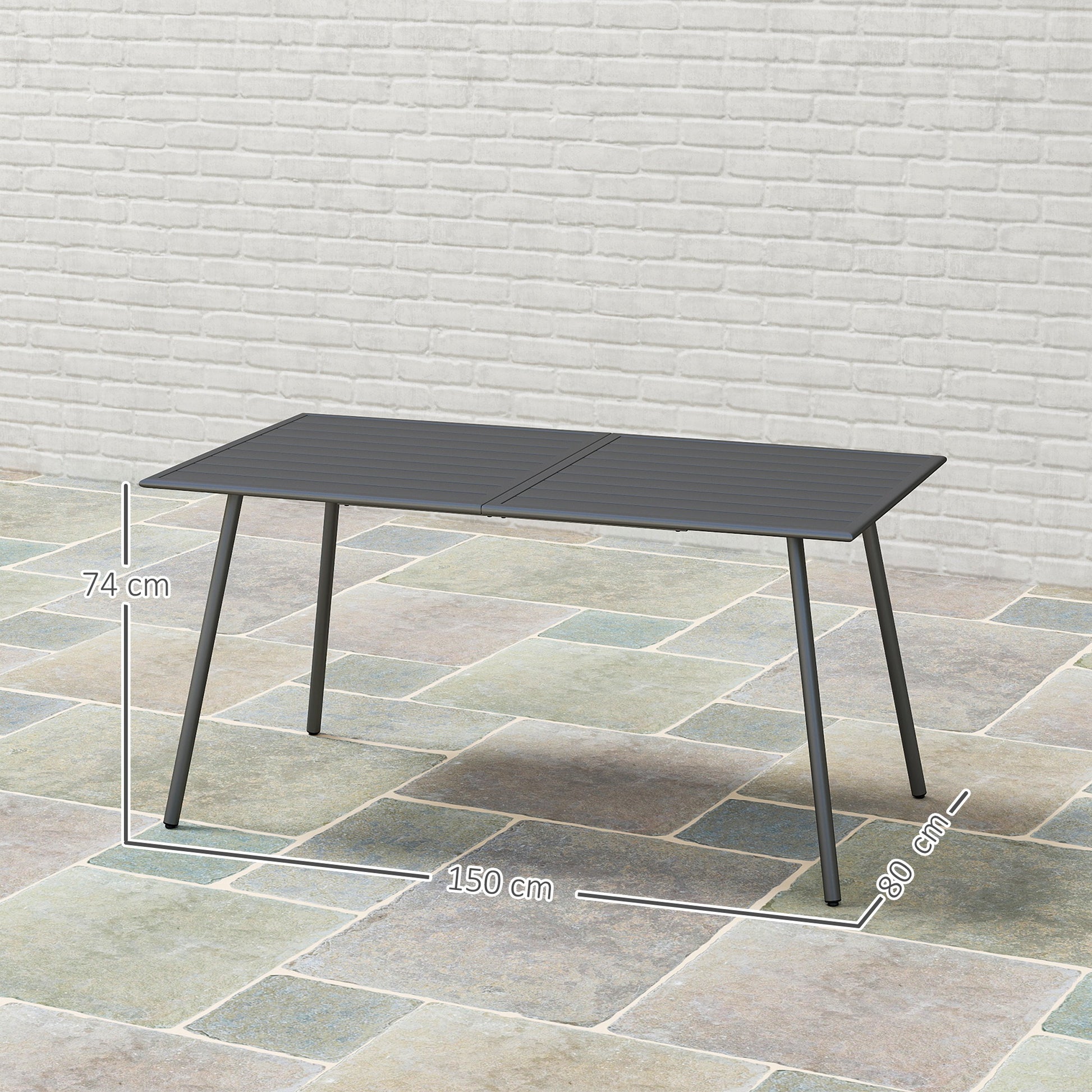 Rectangular Steel Garden Table 150x80x74 cm Outdoor Terrace Table with Slatted Design Weather-Resistant Easy to Clean Dark Gray