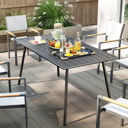 Rectangular Steel Garden Table 150x80x74 cm Outdoor Terrace Table with Slatted Design Weather-Resistant Easy to Clean Dark Gray