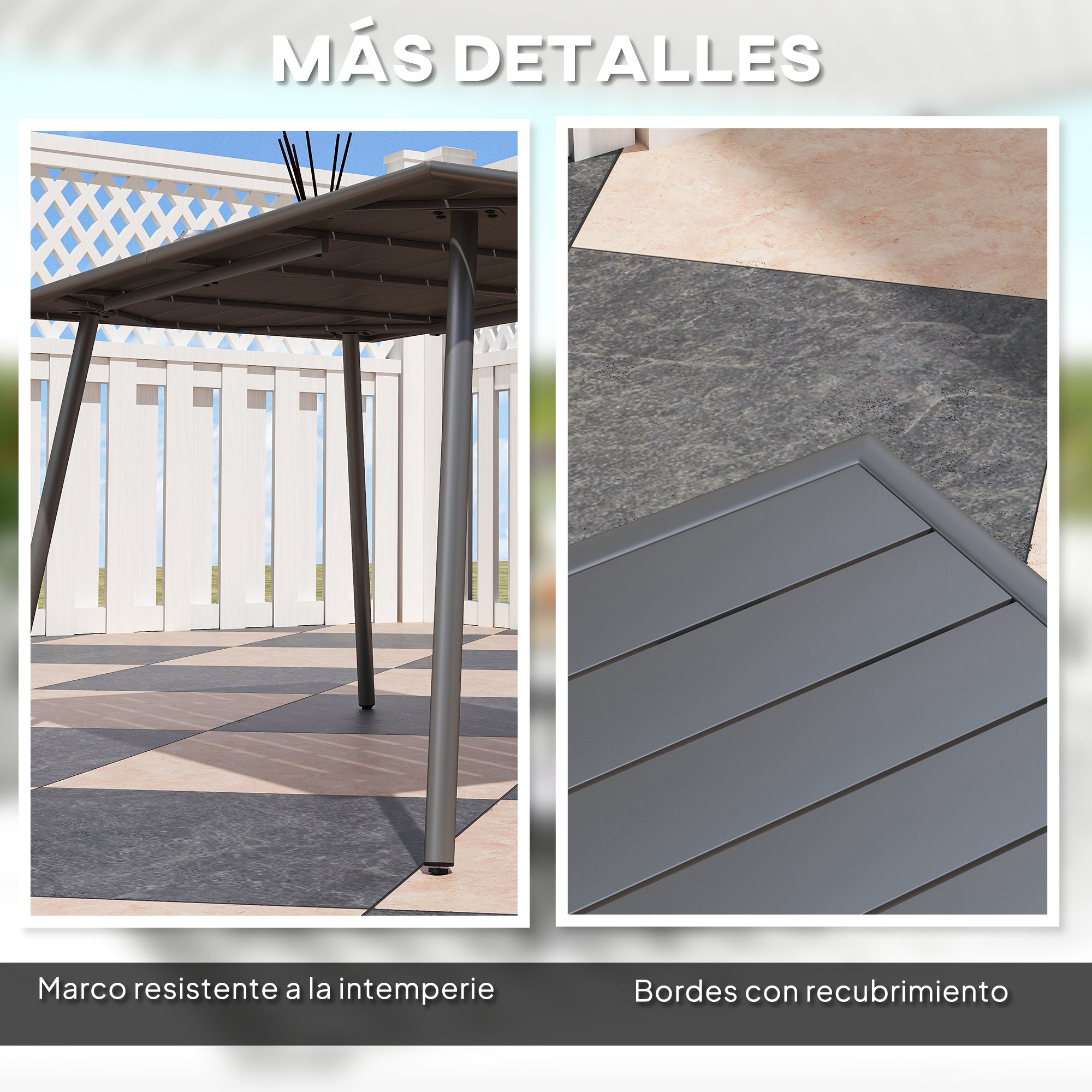 Rectangular Steel Garden Table 150x80x74 cm Outdoor Terrace Table with Slatted Design Weather-Resistant Easy to Clean Dark Gray