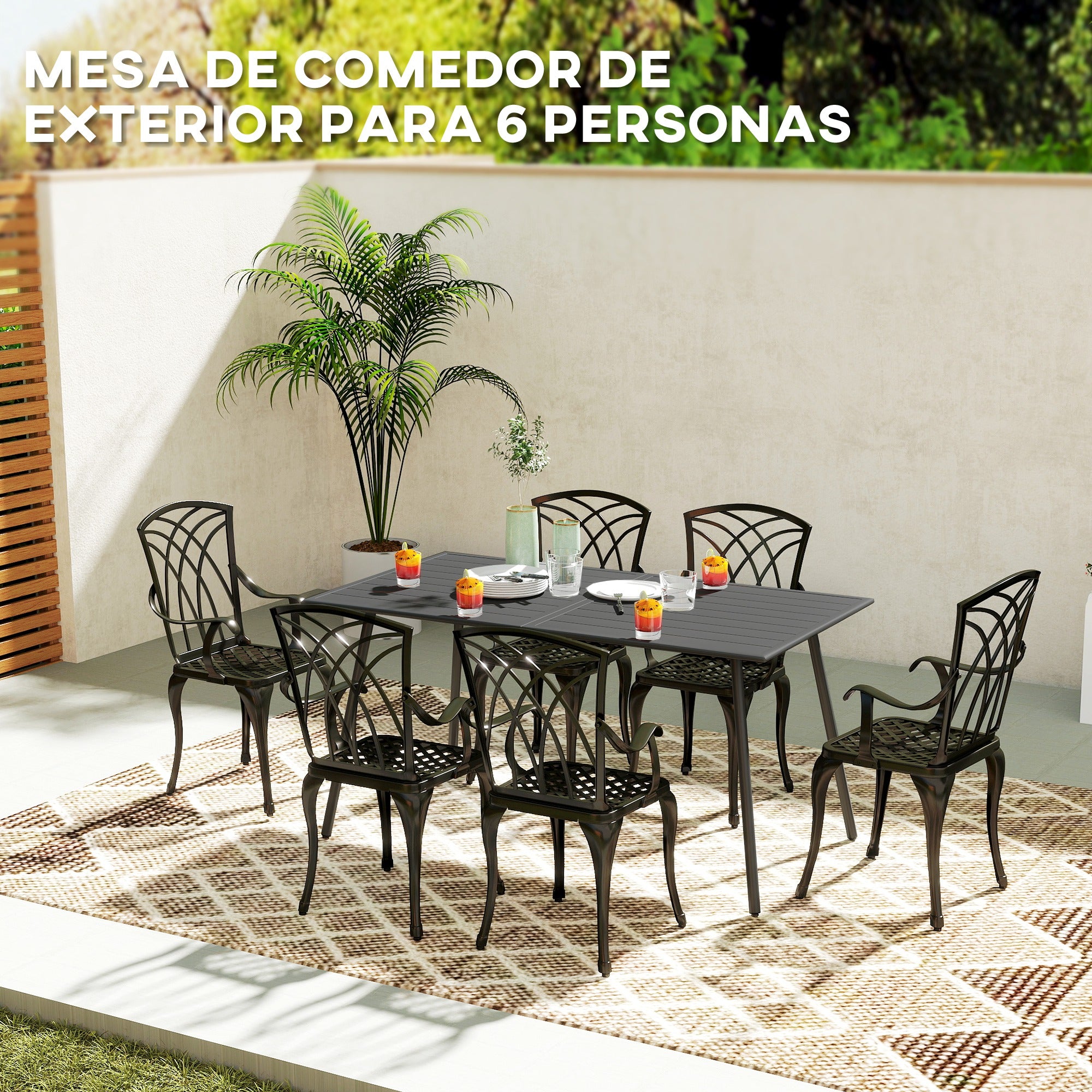 Rectangular Steel Garden Table 150x80x74 cm Outdoor Terrace Table with Slatted Design Weather-Resistant Easy to Clean Dark Gray