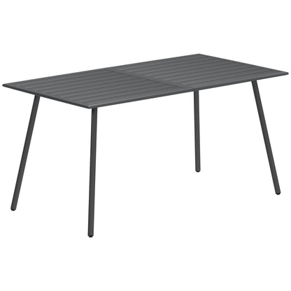 Rectangular Steel Garden Table 150x80x74 cm Outdoor Terrace Table with Slatted Design Weather-Resistant Easy to Clean Dark Gray