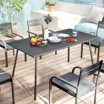 Rectangular Steel Garden Table 150x80x74 cm Outdoor Terrace Table with Slatted Design Weather-Resistant Easy to Clean Dark Gray