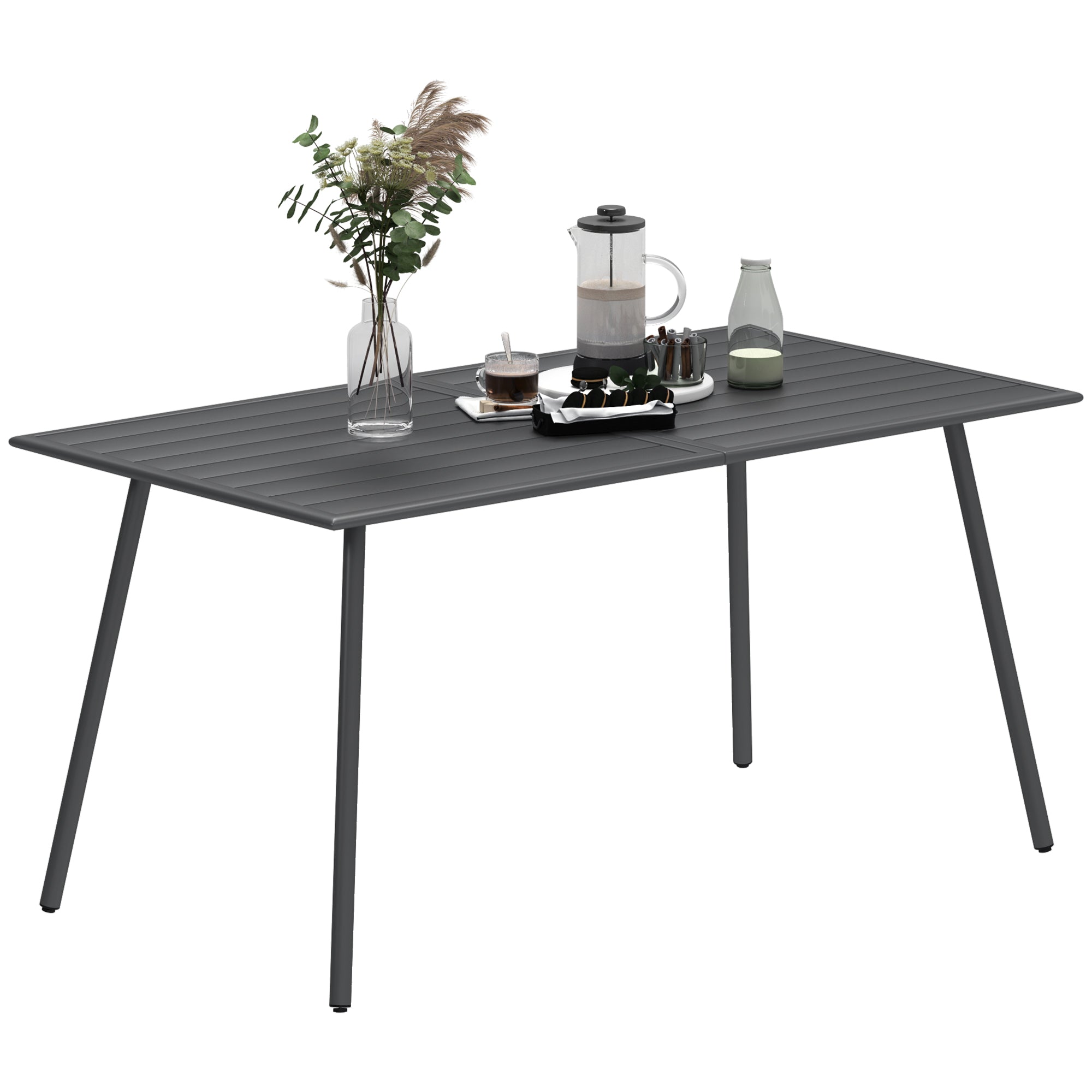 Rectangular Steel Garden Table 150x80x74 cm Outdoor Terrace Table with Slatted Design Weather-Resistant Easy to Clean Dark Gray